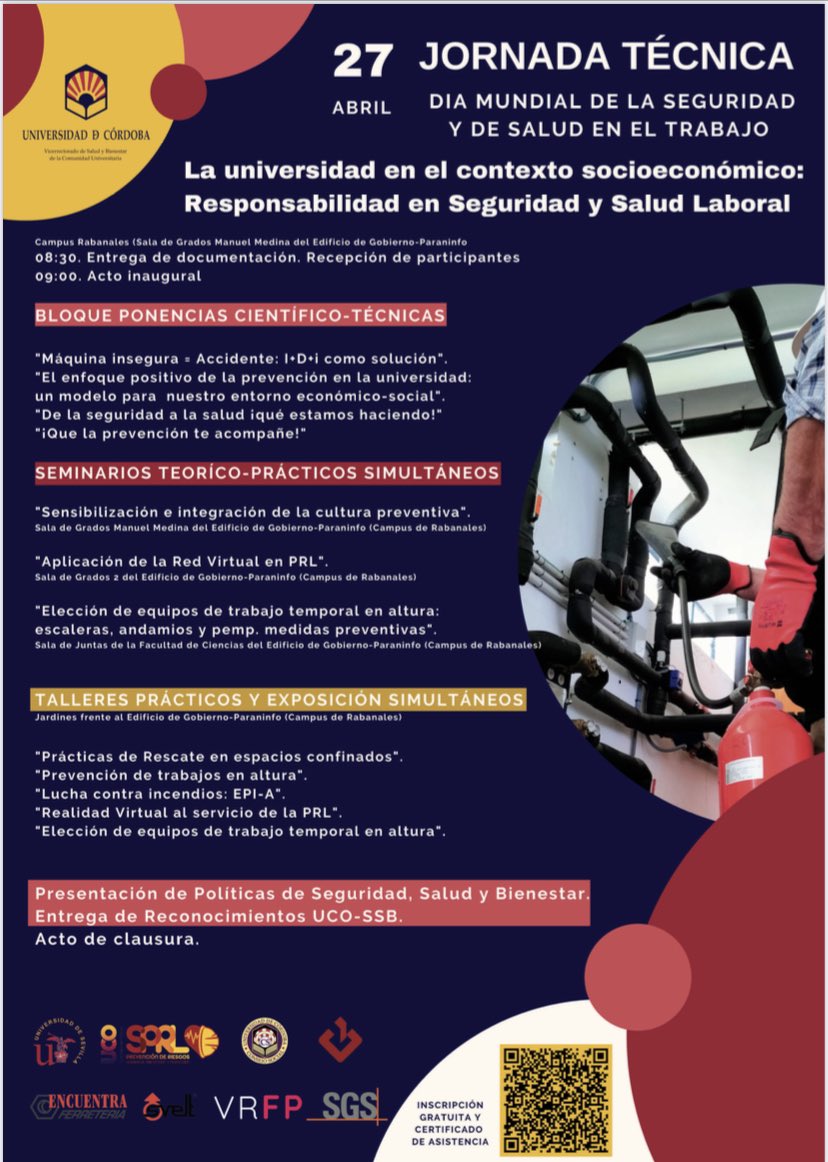 Mirad qué maravilla de jornadas tenemos en la <a href="/Univcordoba/">Universidad Córdoba</a> organizadas por el <a href="/UCOSaludBienest/">UCO Salud Bienestar</a> 
<a href="/IAPRL/">Inst. Andaluz de Prevención de Riesgos Laborales</a> <a href="/prevencionar/">Prevencionar.com</a> <a href="/PrevencionOPRA/">Observatorio de Prevención de Riesgos y Accidentes</a> <a href="/AinaeAsociacion/">*AINAE* Asociación Profesional</a> <a href="/quironPREV/">Quirónprevención</a>