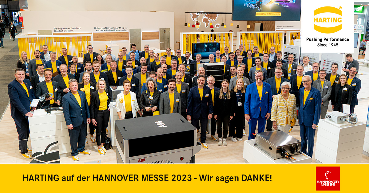 HARTING_Group's tweet image. DANKE 💛 an alle Besucherinnen und Besucher, Kundinnen und Kunden, Gäste und natürlich an das gesamte HARTING Team, die in dieser Woche an unserem Stand auf der @hannover_messe vertreten waren!

#HM23 #pushingperformance #peoplepowerpartnership