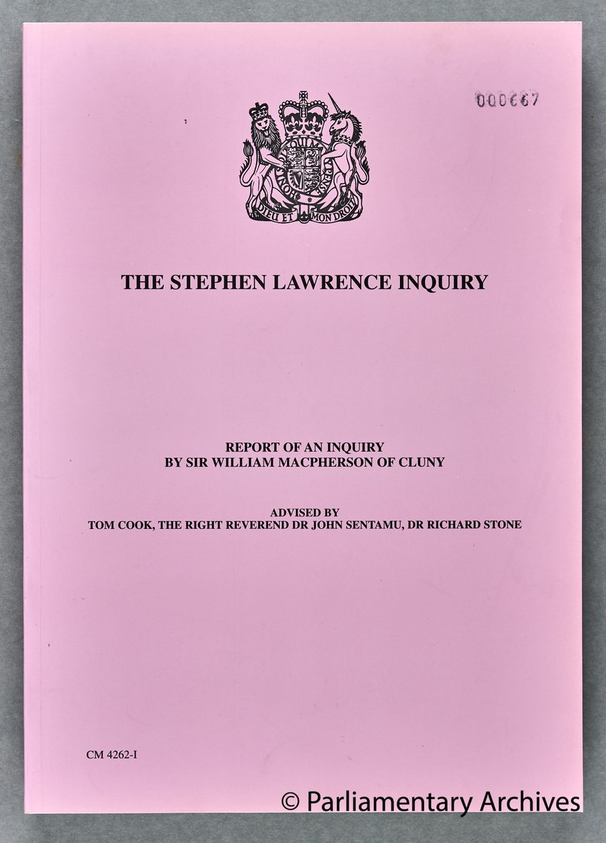 UKParlArchives's tweet photo. Today is the 30th anniversary of Stephen Lawrence's death. From our archives, the McPherson Report published after a Public Inquiry into his racially motivated murder. The report uncovered police failings and accused the Metropolitan Police of institutional racism. #TowerEquality https://t.co/wIIwyMesGU