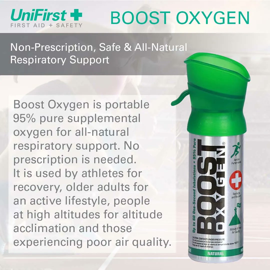 Boost Oxygen provides easy and immediate access to supplemental oxygen – great to have on hand in tough work environments.  To order, call your local UniFirst First Aid + Safety representative or 800.869.6970.
#SafetyFirst #Oxygen #BoostOxygen #UniFirstFirstAid