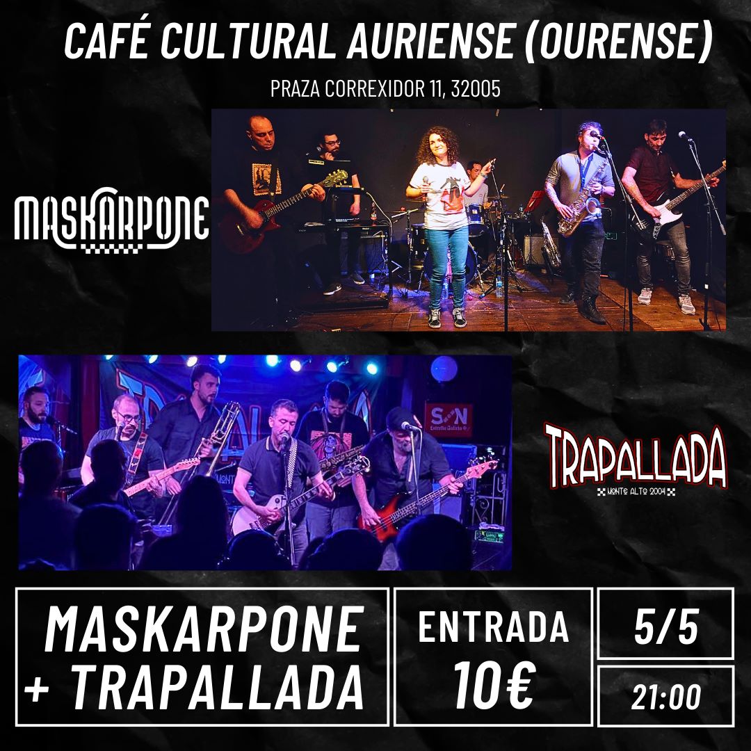 TrapalladaEoe's tweet photo. 📅 O venres 5 de maio, a partir das 21h, compartiremos noite de ska e festa ourensá coa familia de #Maskarpone no @cafeauriense!
📝 Proximamente, máis confirmacións da #Xira2023!
#TrapalladaEoé #Concertos #NovoDisco #Presentación #Ourense #ska #punk #rock #reggae #Galiza https://t.co/kmytCUkkH6