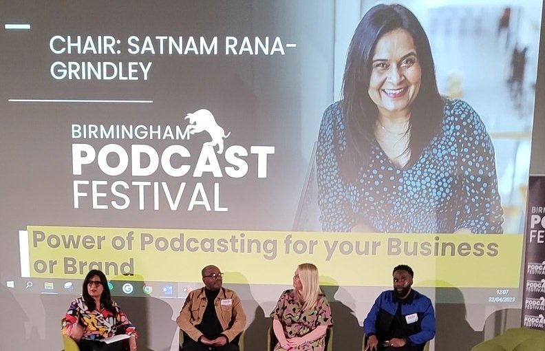 NinnaMakrinov's tweet photo. Satnam Rana-Grindley chairing the next panel at #BhamPodFest23 https://t.co/HdsqTv3th0