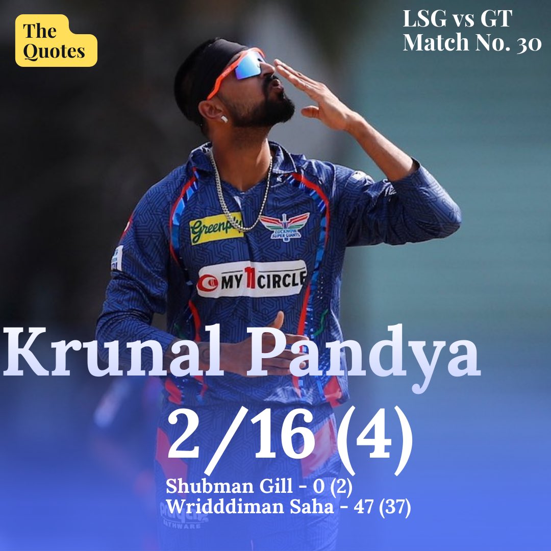 TheQuotesLive's tweet photo. Krunal Pandya 🔥💥

📸: IPL/GT
#KrunalPandya #IPL2023 #LSGvsGt #GTvsLSG #CricketTwitter https://t.co/qVOLyfgAbz