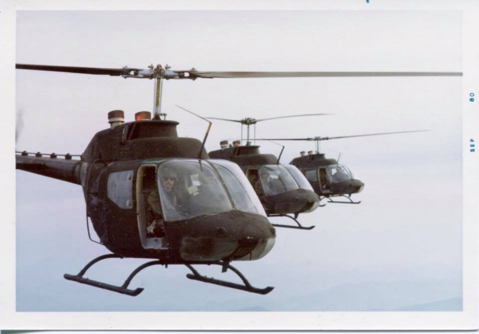 Korean_DMZ_Vets's tweet photo. 1980 - 4 OH-58A Kiowa's from 4th Squadron 7th Cavalry, 2nd Infantry Division in flight near the DMZ!  #dmz #2id #korea #rok #dmzwar #7ThCav #GarryOwen https://t.co/4vozjN2Uys