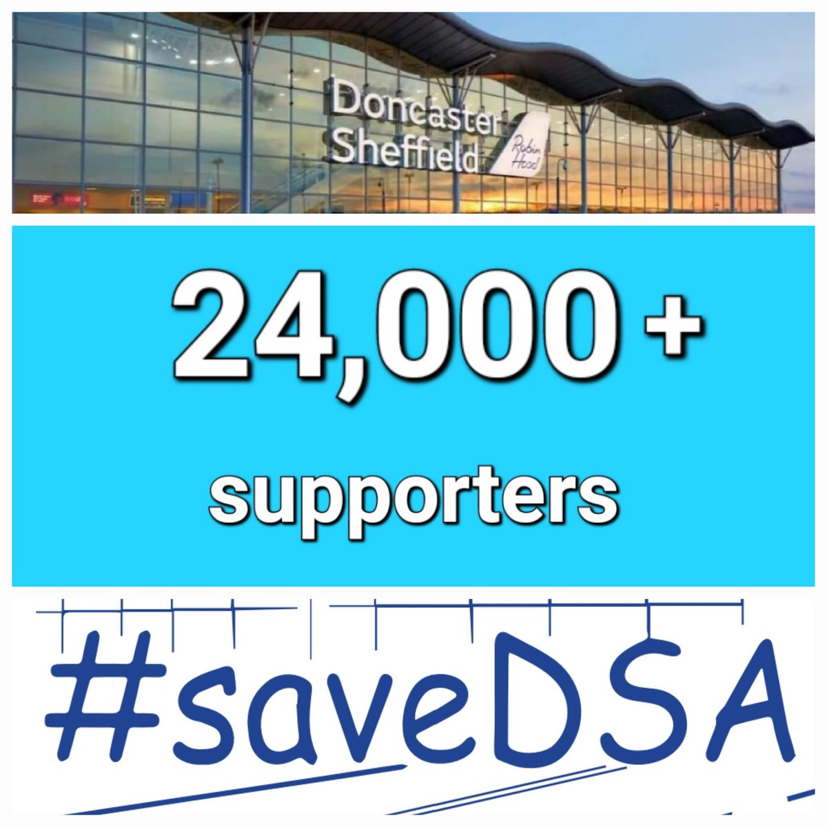 save_dsa's tweet photo. We've added to the numbers this week and now have over 24,000 supporters to #saveDSA 

@PeelLandP, 
we are not going away

It's time you gave our airport back it was never yours anyway 
The staff & the operators made that airport along with the local Authorities and local community 

@MayorRos @MyDoncaster
@SouthYorksMayor
@Ed_Miliband @LouHaigh
@NickFletcherMP @10DowningStreet
@transportgovuk @Mark_J_Harper
@CharlotteV @michaelgove

#saveDSA #itsnotover ✈️ ✈️