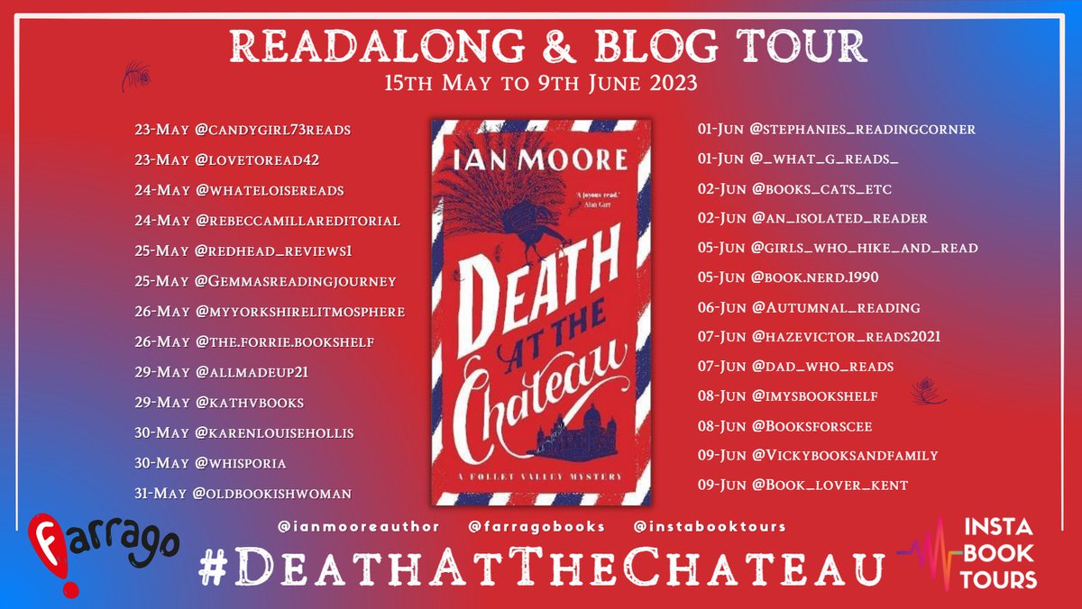 We are excited to be welcoming @IanMooreAuthor back to the #instabooktours family with the #blogtour for #deathatthechateau for @farragobooks @itsthebookparty