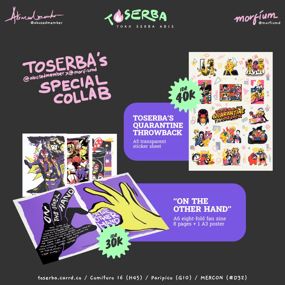 toserbaes's tweet photo. TOSERBA TOUR ANNOUNCEMENT! 
We're back with a BANG! 💥

We'll be participating in 3 events this May! Aside from #Comifuro16 in BSD, we'll be attending our first ever out of town event at Paripico in Yogyakarta~ After that, our first participation in the online market #ONMERCON! https://t.co/YYlFAq4ngp