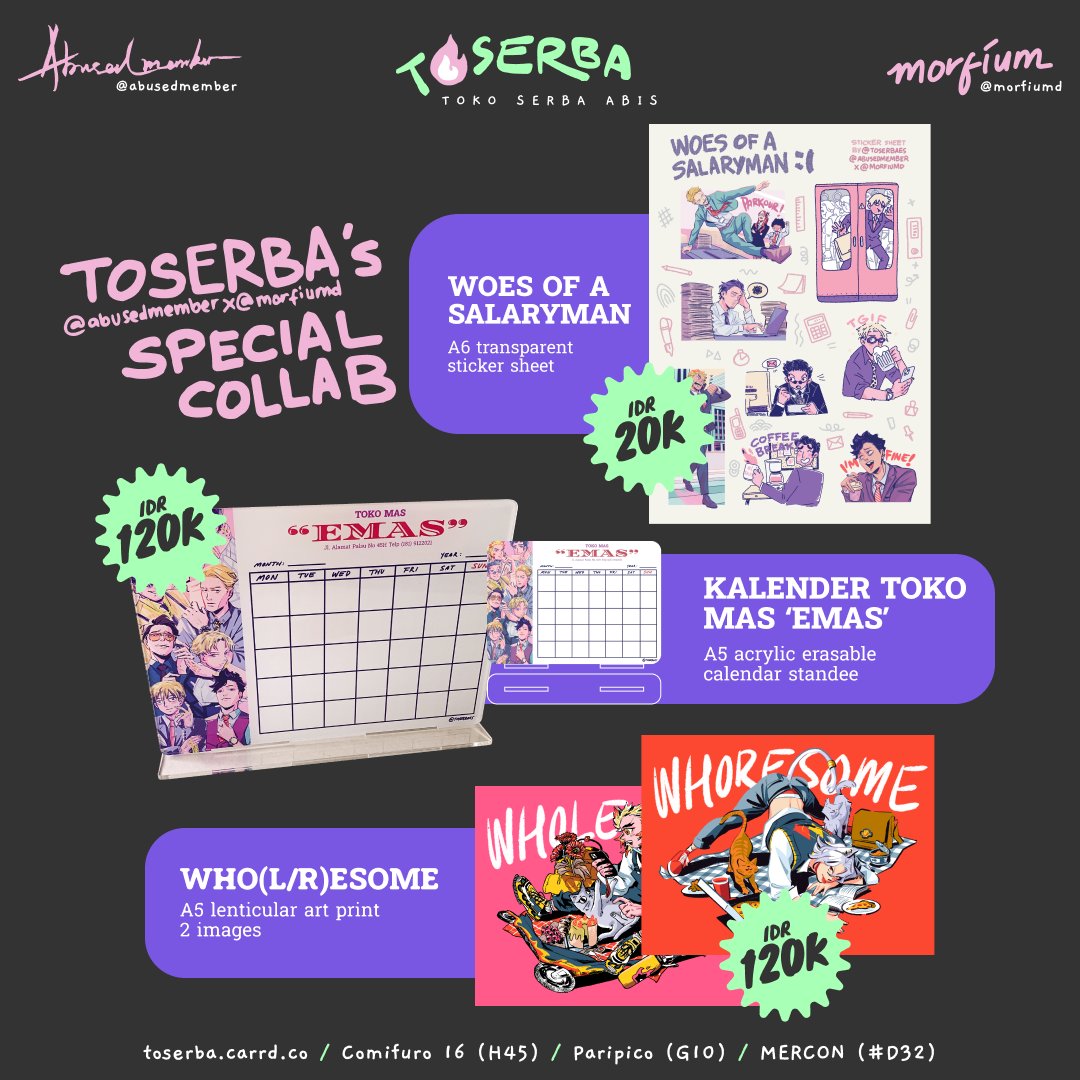 toserbaes's tweet photo. TOSERBA TOUR ANNOUNCEMENT! 
We're back with a BANG! 💥

We'll be participating in 3 events this May! Aside from #Comifuro16 in BSD, we'll be attending our first ever out of town event at Paripico in Yogyakarta~ After that, our first participation in the online market #ONMERCON! https://t.co/YYlFAq4ngp