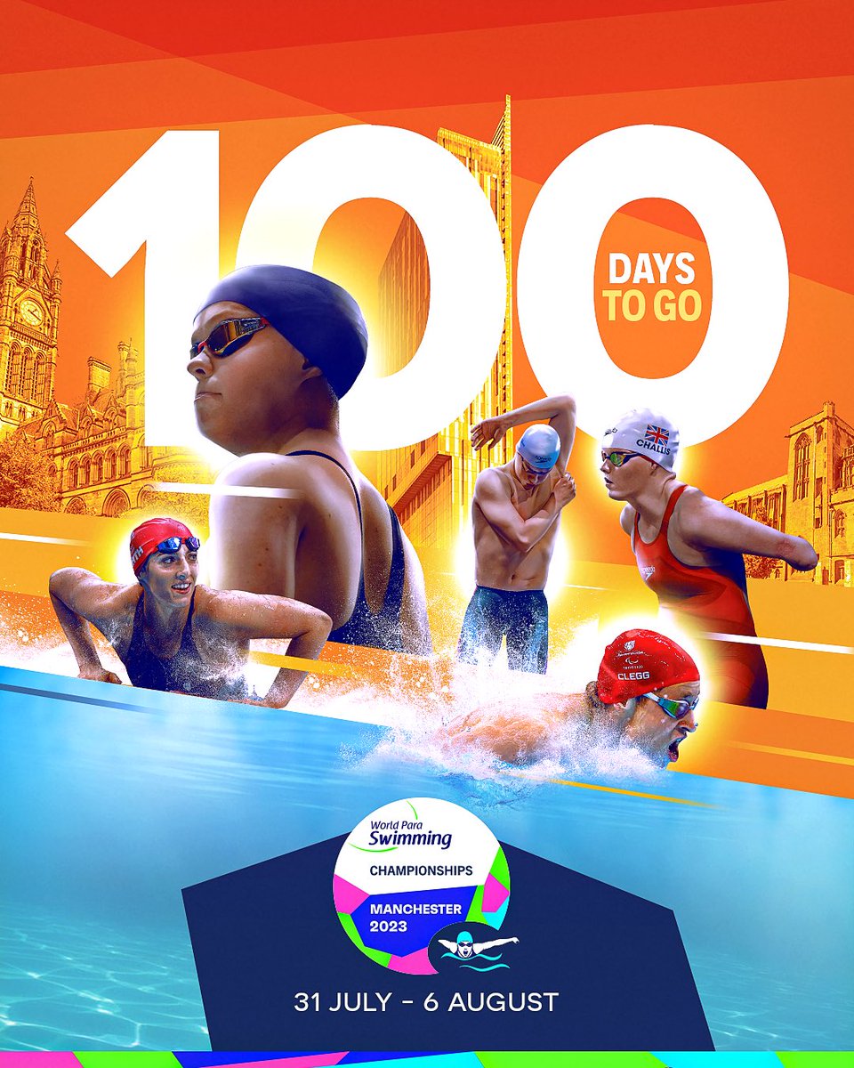 💯 days to go! 🤩 Learn more about the British team selected for the Manchester 2023 Para Swimming World Championships this summer ➡️ bit.ly/3JSiC0O