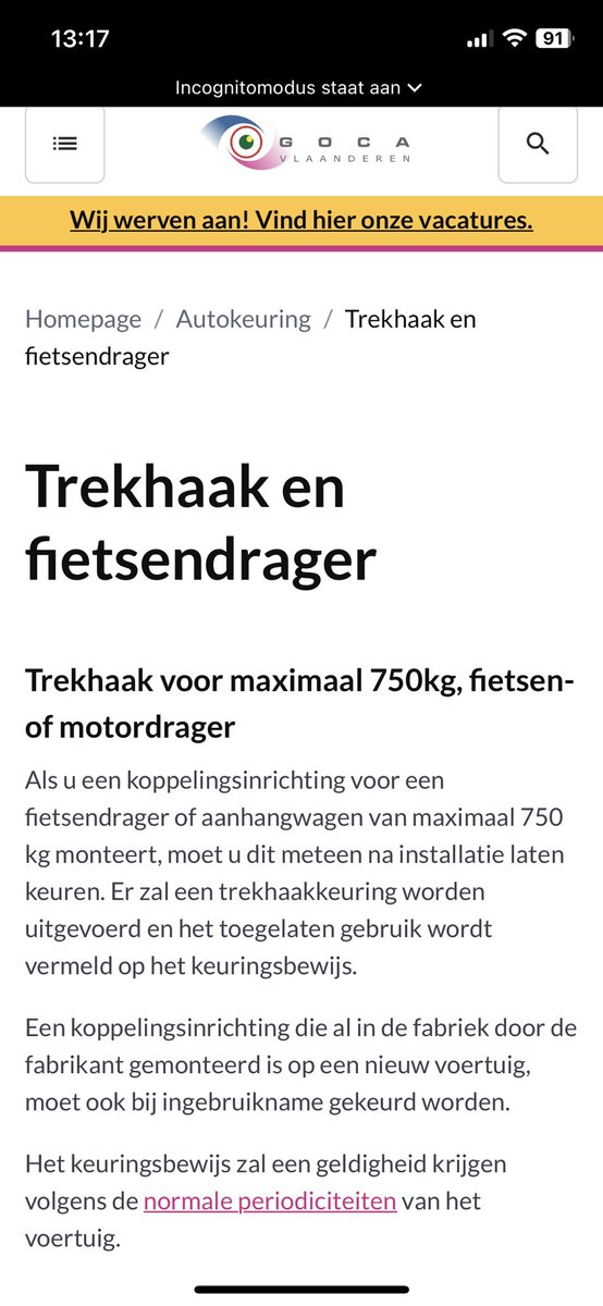 TomDillen's tweet photo. @guyduchene4 @willemseherman @jaakdevuyst @LydiaPeeters Dit klopt niet. Elke trekhaak, fabriek af of niet moet gekeurd worden bij het in verkeer brengen van het voertuig en verder bij elke periodieke keuring van het voertuig. https://t.co/E7Up7EQmPb