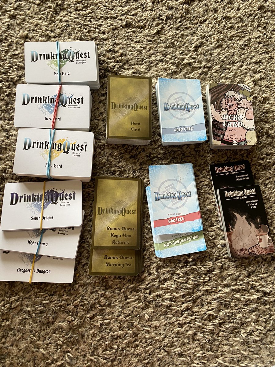chaz_grimm's tweet photo. CW: Drinking TW: Alcohol
.
.
.
.
.
.
.
.
.
.
This is one of my favorite indie projects ever. #DrinkingQuest Is a simple drinking game/TTRPG Full of funny little pop culture bits as you and your friends roll dice to try and gain the most XP by the end. https://t.co/f1Sy8jguMS