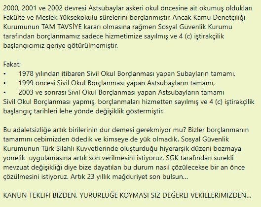 eylmz3503's tweet photo. @M_Levent_Bulbul Sayın Vekilim, SİVİL OKUL BORÇLANMASI Mağdurları 2000, 2001 ve 2002 devresi ASTSUBAYLAR'IN borçlanma sorunu hâlâ devam ediyor. Siz konuyu en iyi bilenlerdensiniz. Bize verilen sözü hiç unutmadık...
#EGMveTSKBorçlanmaMağduru https://t.co/EFj9NForzJ