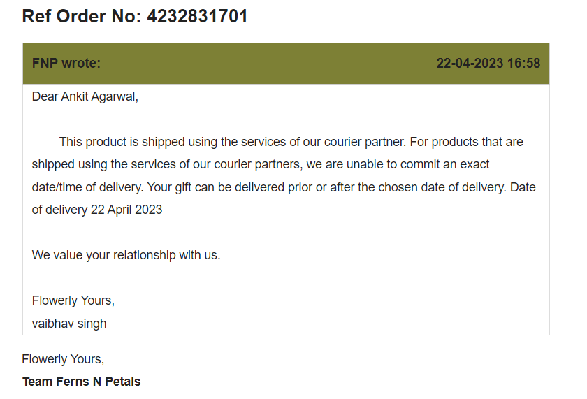 ankitag025's tweet photo. @fnp_ind @fnp_ind after the chosen date of delivery? is it the new Benmark? @letsblinkit appreciate how you guys deliver 10 mins delivery. while companies are delivering birthday gifts after the birthday. Kudos https://t.co/R3TpIy1p1H