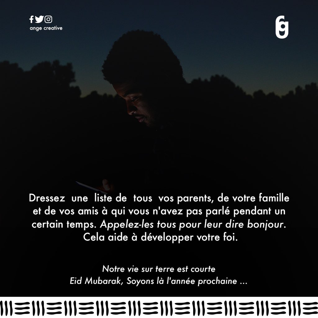 ange_graphiste's tweet photo. Dressez  une  liste de  tous  vos parents, de votre famille et de vos amis à qui vous n'avez pas parlé pendant un certain temps. Appelez-les tous pour leur dire bonjour. Cela aide à développer votre foi.
Notre vie sur terre est courteEid Mubarak, Soyons là l'année prochaine ... https://t.co/TGu7H5JMcN