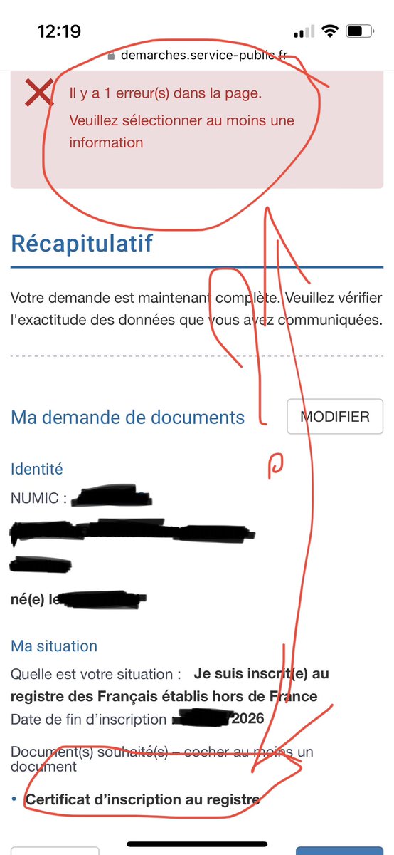 HappyEm111's tweet photo. @ConsulFranceUK le site pour récupérer un certificat d’inscription au registre des FDE est cassé. Impossible de valider la demande: ça dit que le document n���est pas sélectionné alors que si comme le montre la photo. Du coup, comment on fait? https://t.co/RYD4uzrrfb