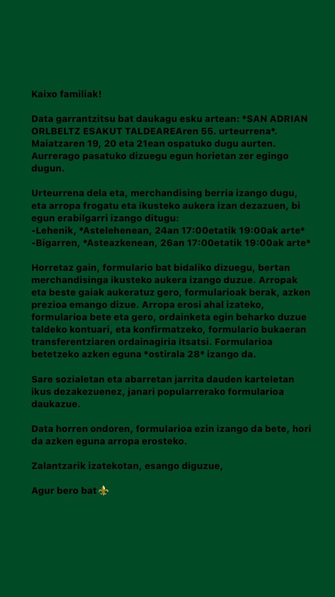 Orlbeltz's tweet photo. Kaixo familias!

Se avecina una fecha importantes como es el 55 aniversario de SAN ADRIAN ORLBELTZ ESKAUT TALDEA. 
 Aqui os dejamos el cartel y los links https://t.co/iS3Uo73vo9