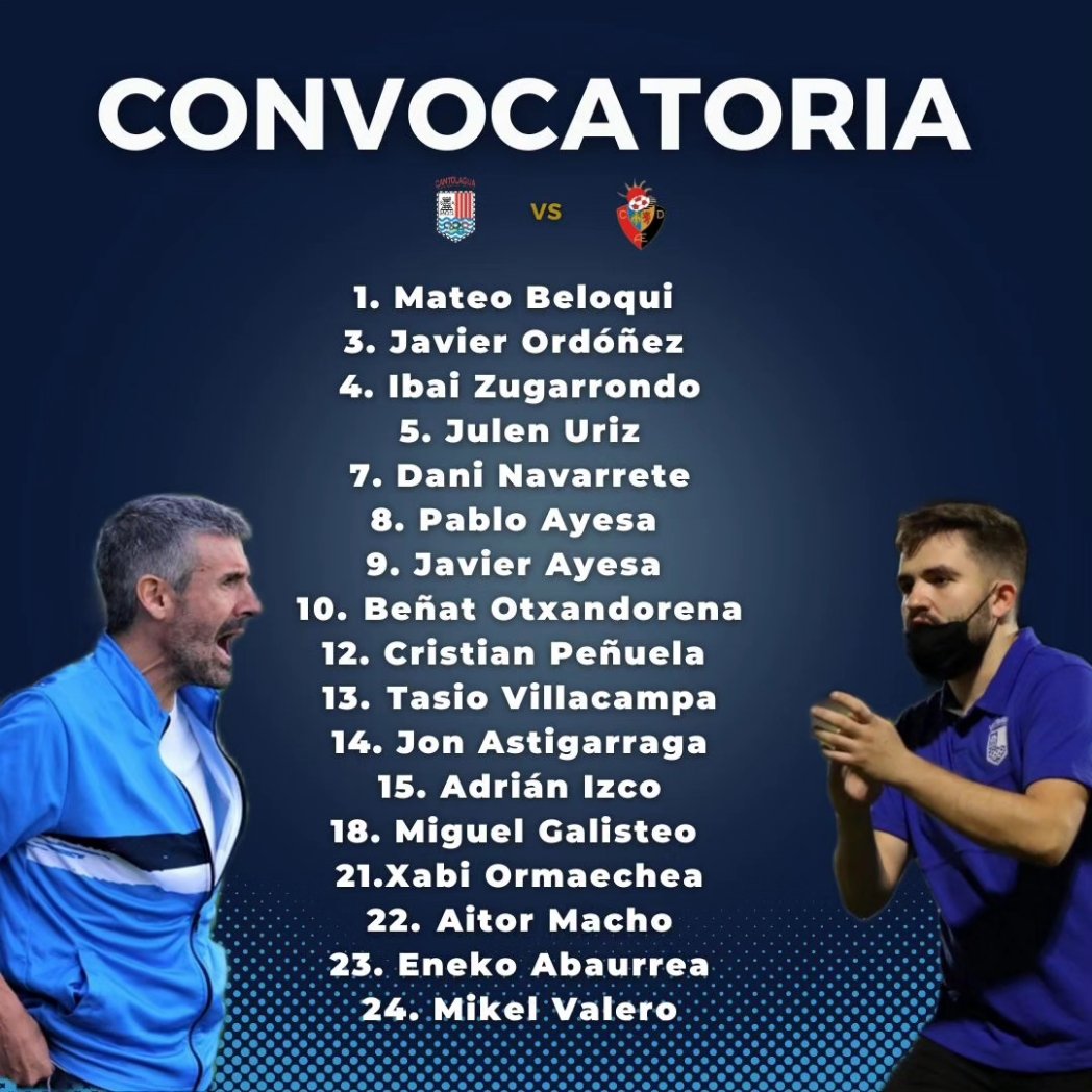 🔵⚪3RFEF⚪🔵
Jornada 30 VS @cdavanceezkabarte 

🗓️22/4

⏱️17H

🏟️ MUNICIPAL de CANTOLAGUA

💙🤍 AUPA CANTOLAGUA 🤍💙

Último partido de la temporada
Toda la entrada y sorteos será donado para la fundación @_anecs_ 

Esperamos vuestra asistencia y solidaridad.

Muchísimas gracias