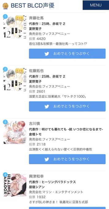 BLアワード声優部門のコメント毎年どうかしてるけど今年もどうかしてて良いぞ 
