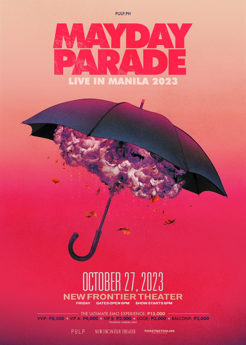 maydayparade's tweet photo. Ang tagal nating di nagkita! We’re thrilled to announce that we are returning to The Philippines on Friday, October 27th for a show at the @NewFrontierPh in Manilla. Tickets will go on sale Monday, May 1st at https://t.co/5xe8RDEYzO. Mahal kita! ❤️🇵🇭 https://t.co/kzAVy27vpw