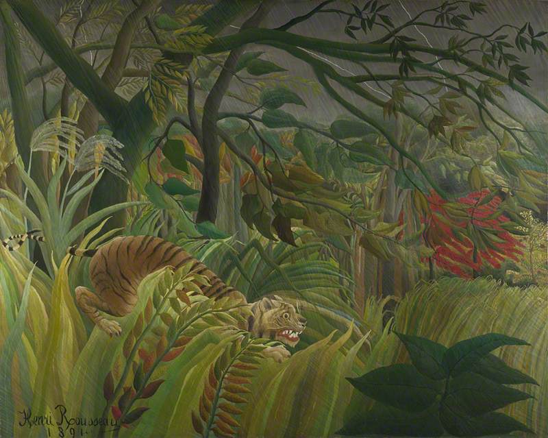 artukdotorg's tweet photo. Wild things 🐛🌍 — Explore our #learning resources from Art UK and our partner museums around the theme of animals, birds and insects for #EarthDay: https://t.co/gLxask8KfQ

'Surprised!' by Henri Rousseau (1844–1910) 📸 @NationalGallery https://t.co/Rs7uXVtp6M