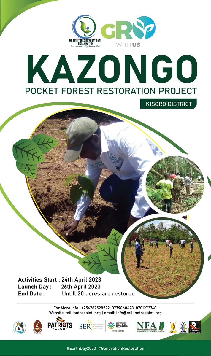 MillionTrees_Ug's tweet photo. #Kisoro
We invite you to embrace our actions against climate change!
We target #20acres of land restored in Kazongo Pocket Forest starting from 24th April to May 2023 with indigenous trees to save the 🌎
@ABarirega @KigoziMaggie @taremwa311
#GenerationRestoration #EarthDay2023 https://t.co/VNItfGNPC8