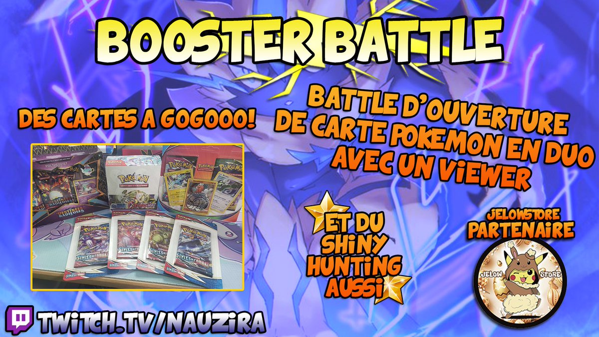 NauziraTv's tweet photo. Live lancé🥰

Pokemon en Chasse de brillance ⭐️

Et on Affronte Stef dans le Booster Battle 🔥
Ouverture en Duo de carte Pokemon de notre Partenaire @JELOWSTORE1 🙏🥳

➡️ https://t.co/EPUCu4c5Ez ⬅️

#Pokemon #PokemonScarletViolet #PokemonTCG #twitch #twitchstreamer https://t.co/3FDap5K0MJ