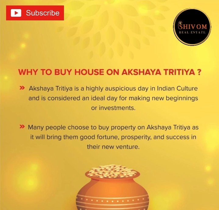 ShivOmRe's tweet photo. This Akshay Tritiya, fill your homes with wealth and prosperity! 

@shivomrealestate
+91 9628912767.

#homesearch #akshaytritiya #gold #festival #wealth #money #property #land #realestate #apartment #home #homebuyers #homesales #Homes #homecoming #homeseekers #HomeLoanTips https://t.co/Xzdb5Gk94n