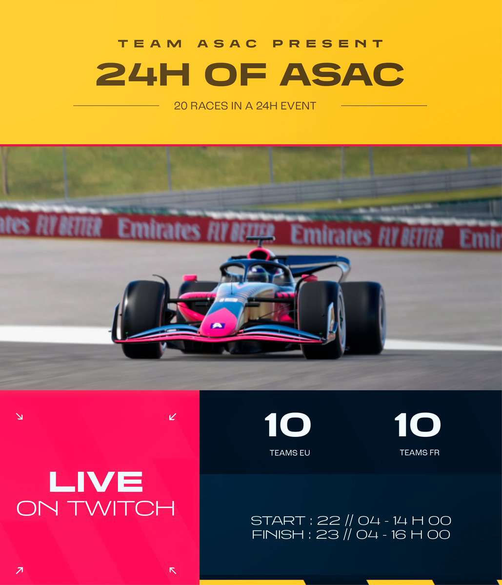 It is time for the <a href="/TEAM_ASAC/">Team ASAC</a>  24h event
Let's go!!!
Our drivers are ready to go. Let's cook 🍽👨‍🍳💨🔥

@Jxn_3000901 
@ViR_Jannik 
@ViR_mar05lon_ 
@ViR_Anreew 
@ViR_SkYliNe 
<a href="/StroDuZi/">StroDuZi_</a> 
<a href="/MaxiWonisch/">Maximilian Wonisch</a> 
@ViR_OliOlaf 
@ViR_AT3S 
@ViR_DanieI 

Good luck everyone ✌🏼👍🏼