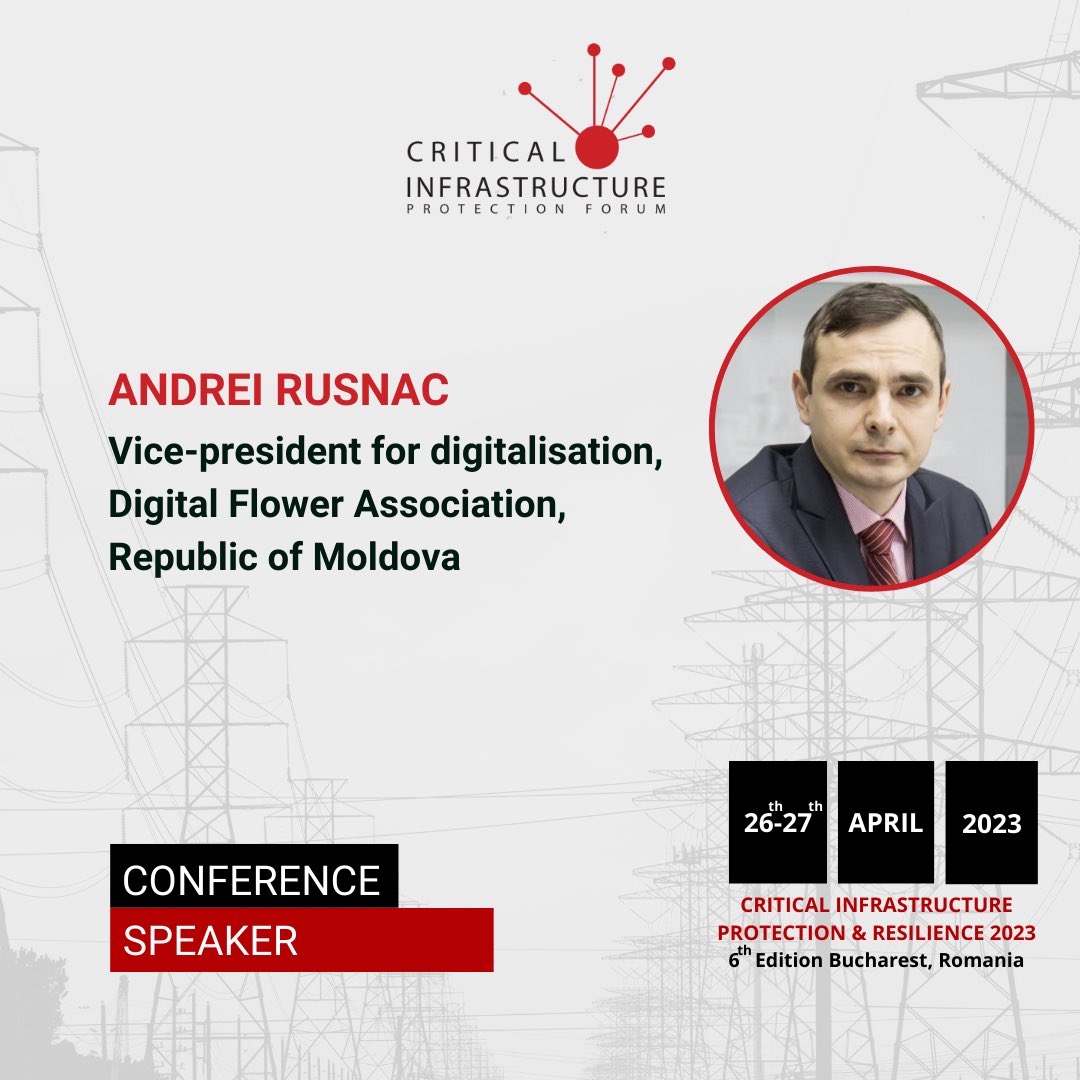 CipForum's tweet image. We have the privilege to announce Mr. Andrei Rusnac, Vicepresident for digitalisation, Digital Flower Association, Republic of Moldova, as a speaker at @CipForum 

Discover more about the event here: cip-forum.ro

#CIPForum #CIPForum6 #CriticalInfratructure #Resilience