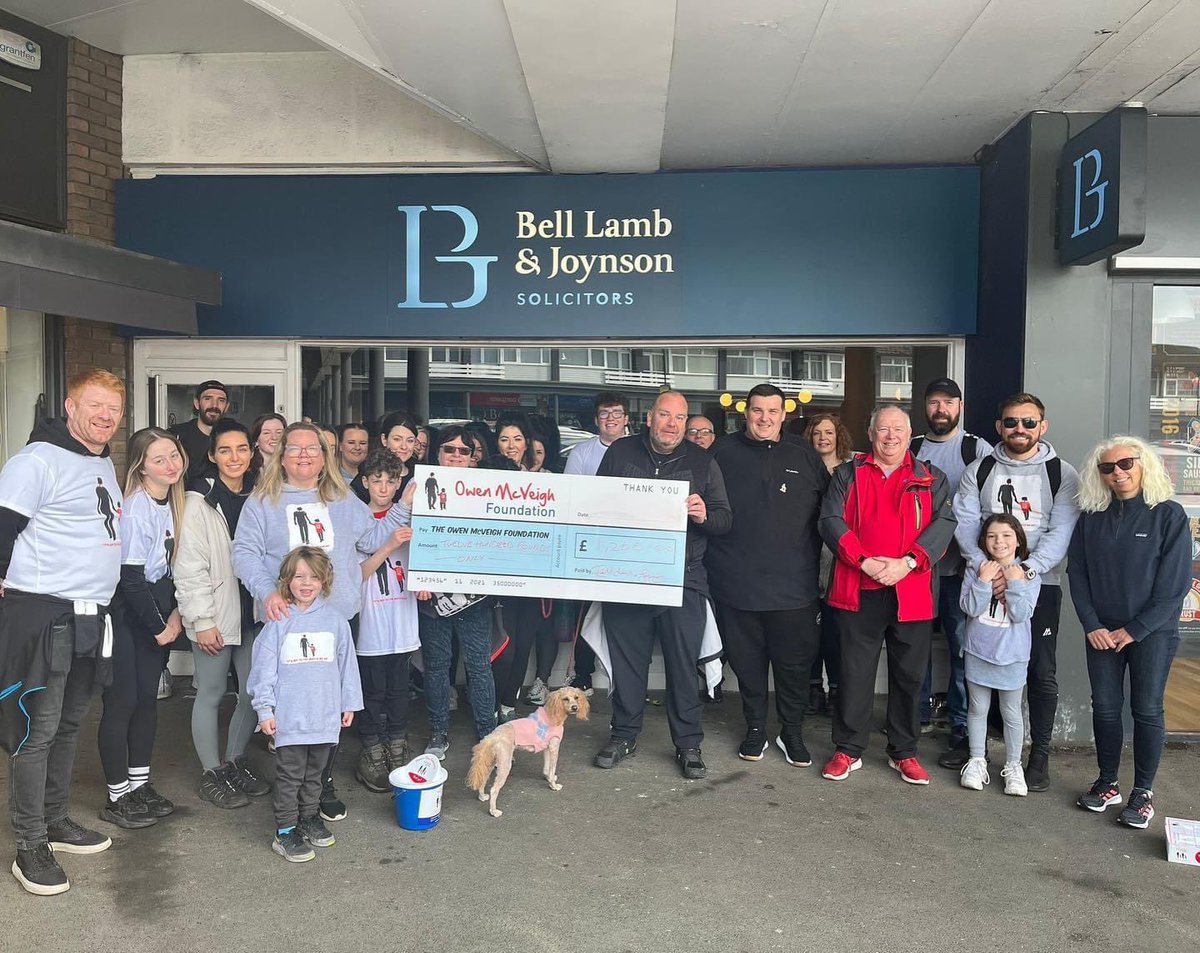 Thank you to everyone <a href="/BLJSolicitors/">Bell Lamb & Joynson Solicitors</a> for your fantastic efforts this morning on your walk to your new shop in Maghull, raising over a fantastic £1200 and creating lots of awareness for The  Owen McVeigh Foundation thank you to our ambassador <a href="/AndyGbootneck/">Andy Grant</a> for joining in 🙌