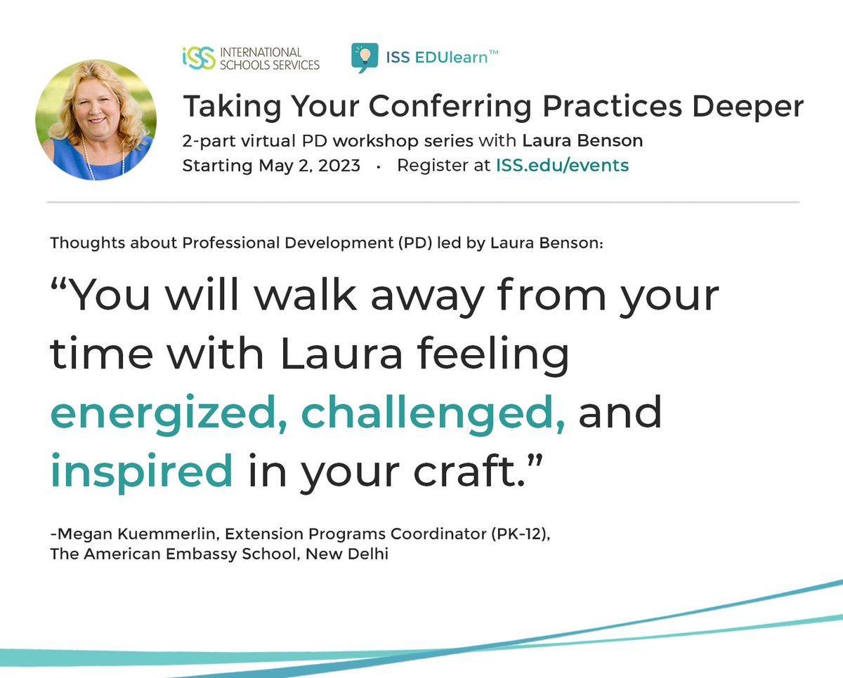 International Schools Services (ISS) (@isscommunity) on Twitter photo How your #conferring practices can deeper nurture and expand your students’ learning? Register to join renowned ISS Dir of Curriculum and Professional Development, <a href="/LBopenbook/">Laura Smith Benson 🇬🇧🇨🇳🇳🇱🇬🇷🇮🇪🇺🇸🇴🇲</a>, starting May 2: iss.education/3ooAfyd #ISSedu #TeacherPD How your #conferring practices can deeper nurture and expand your students’ learning? Register to join renowned ISS Dir of Curriculum and Professional Development, <a href="/LBopenbook/">Laura Smith Benson 🇬🇧🇨🇳🇳🇱🇬🇷🇮🇪🇺🇸🇴🇲</a>, starting May 2: iss.education/3ooAfyd #ISSedu #TeacherPD