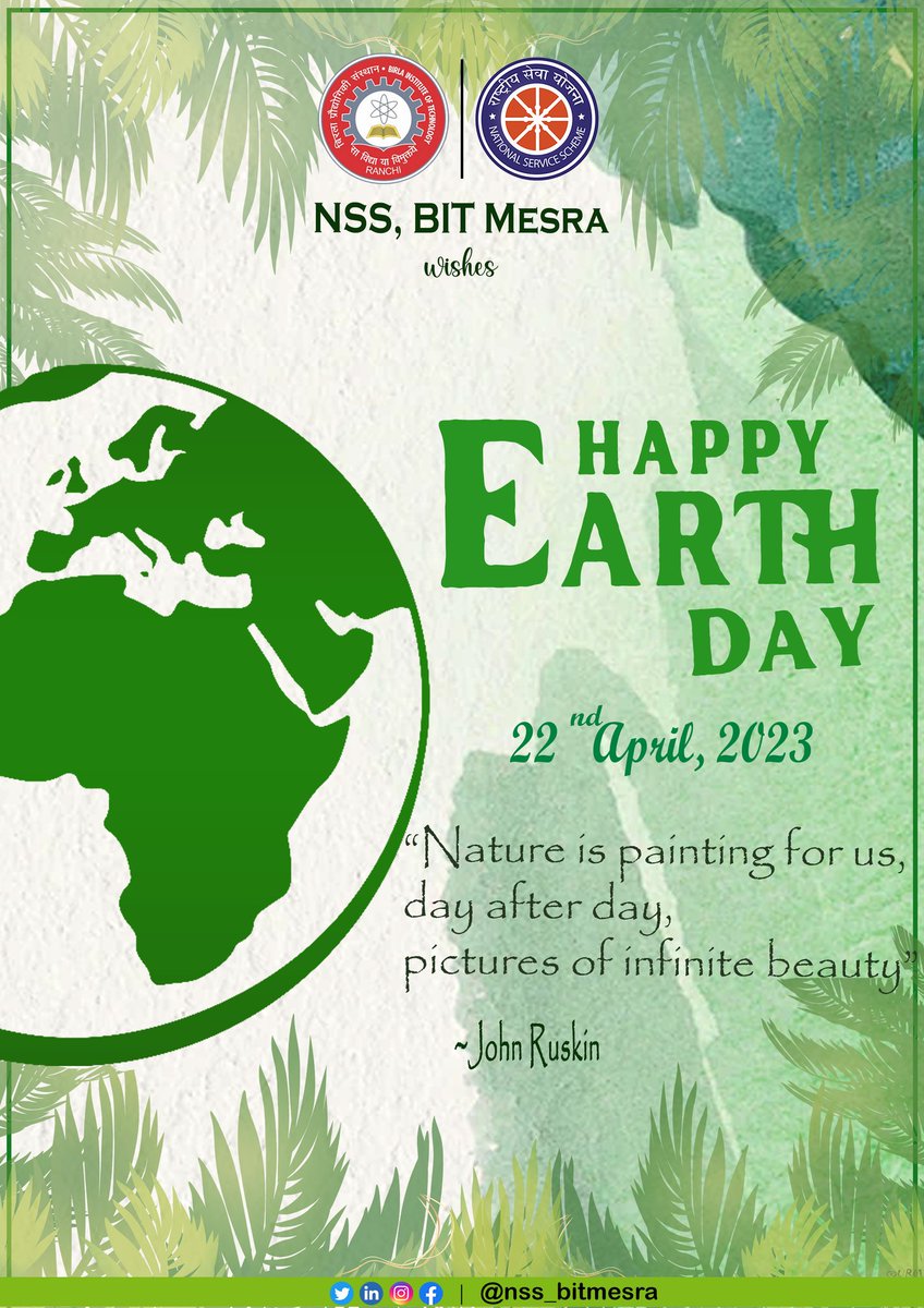 nssbitmesra's tweet photo. #NSS_BIT_MESRA 
#EARTH_DAY 
"The Earth does not belong to us. We belong to the Earth." - Chief Seattle 
Earth Day is celebrated on 22nd April every year reminding us to take a moment and reflect on the health of our planet. https://t.co/yaDH9TWbVQ