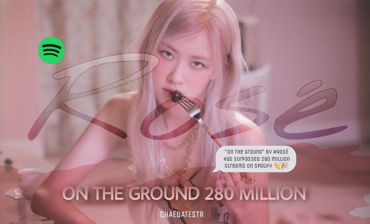 chaedatestrr's tweet photo. "On The Ground" by #ROSÉ has surpassed 280 million streams on Spotify 👏🎉
#로잔 #PARKCHAEYOUNG #박채영 #BLACKPINKROSÉ #블랙핑크로제 #Ralbum #OnTheGround https://t.co/3mP44U98xo