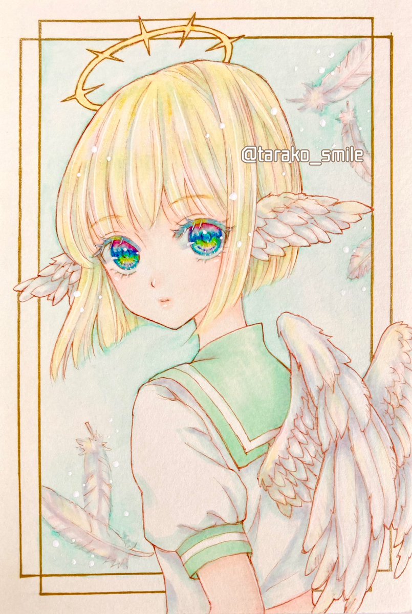 wings blonde hair feathered wings angel halo solo short hair  illustration images