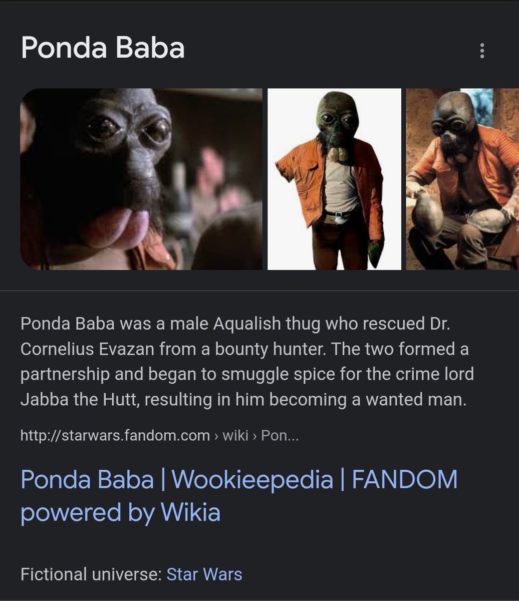schmmuck's tweet photo. TIL: Star Wars has a character named 'Ponda Baba'. 😂😂😭 #JustGoanThings https://t.co/zo8nYFLDzO