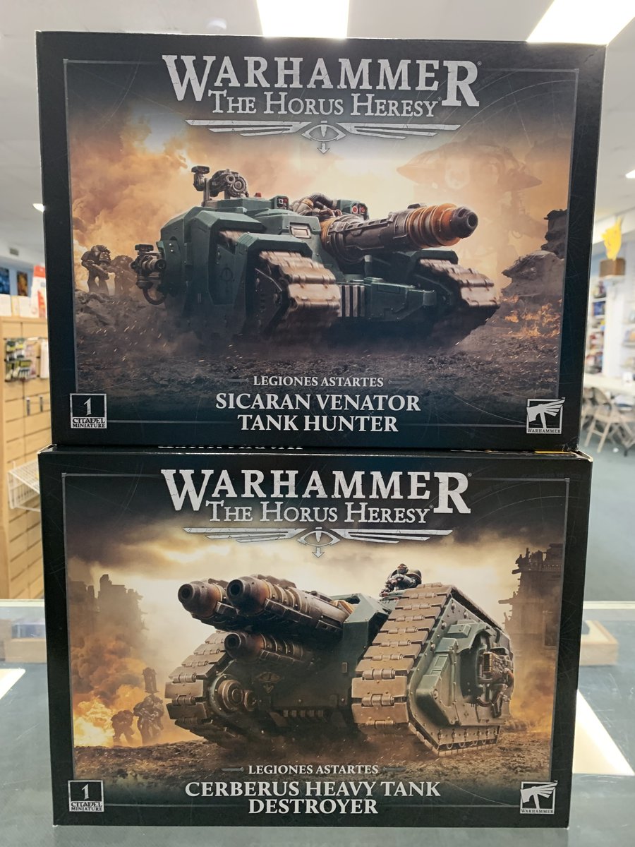 Dream_Wizards's tweet photo. Have you ever thought, Horus Heresy needs more  tanks? Well today is your day commander. The Sicaran Venator Tank Hunter and Cerberus Heavy Tank Destroyer are here.  #horusheresy https://t.co/eTgcmUyqTS