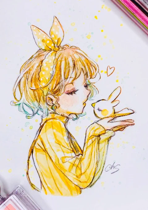 『キミとおそろいの愛』#すみれのアとり絵#透明水彩 