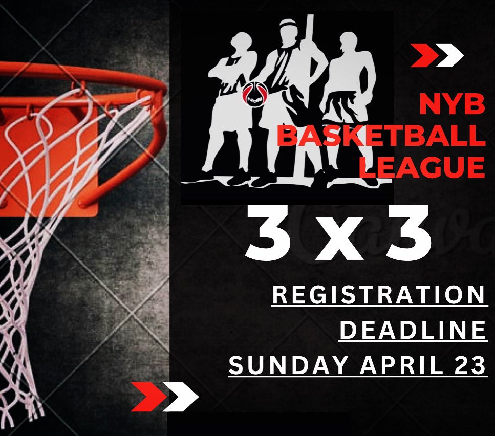 NYB 3x3 Registration Deadline:
Sunday April 23

Last Call to Register

scnyb.com/e/3on3-spring-…
