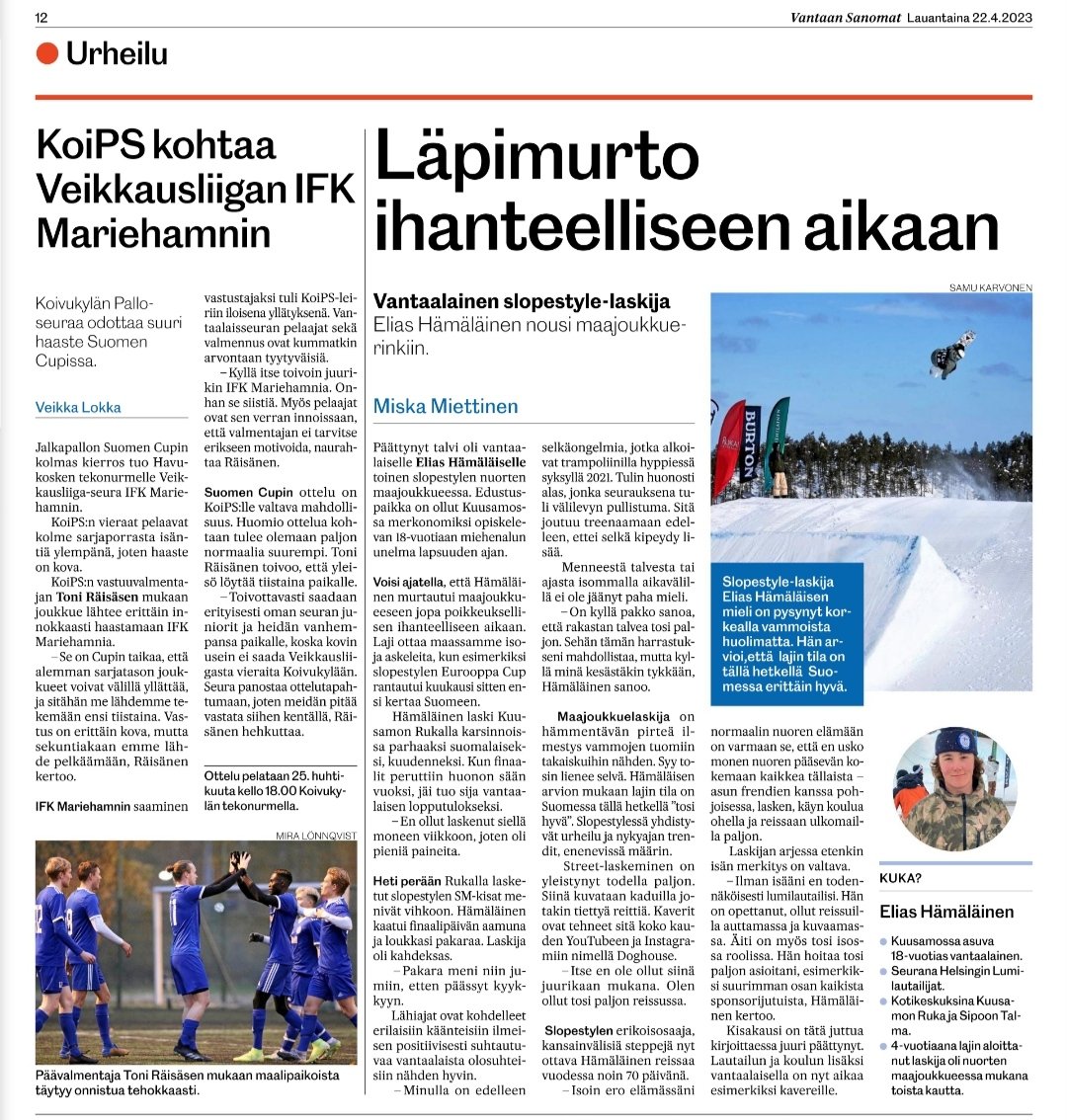 Cup ja KoiPS - IFK Mariehamn esillä Vantaan Sanomissa. 📰

#SuomenCup 🇫🇮🏆 #Veikkausliiga