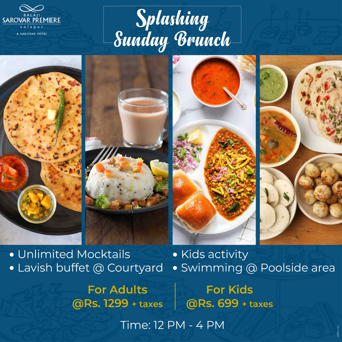 BSPsolapur's tweet photo. A splashing Sunday brunch for you and your family. From delicious food and mocktails to some fun activities and splashes in the pool, we’ve it all at one place! Book now. 
T&amp;C Apply. 

For more information call on 7774026126

#sundaybrunch #brunch #sundayfunday #sunday #foodie https://t.co/cVBZMsgUE5