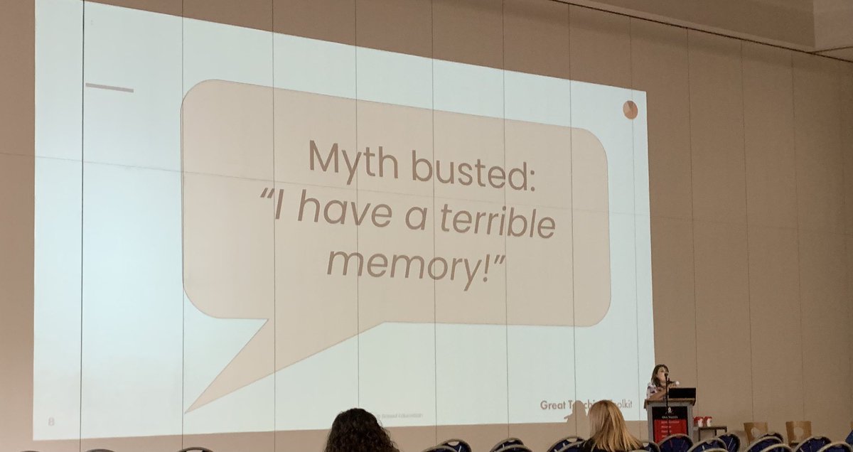 PearsTom's tweet photo. A positive way to start third session. Our own assumptions of our memory is usual overly harsh, because we are usually thinking of our working memory. Great to have some retrieval myths busted. @KateJones_teach #ResearchEdWarr2023 https://t.co/fs4ANYWxQ3