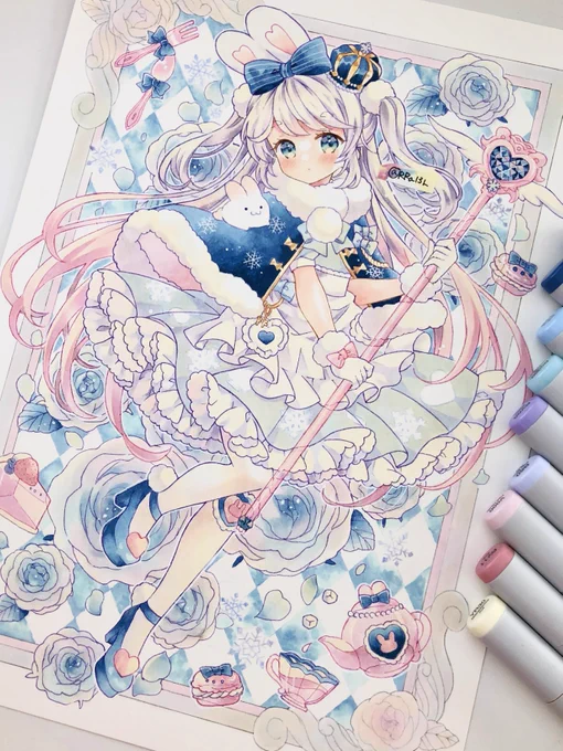 #あなたのみず色の作品を見せてくださいピンクばかり描いてますが水色も好きです(安定のサムネ顔切れ) 