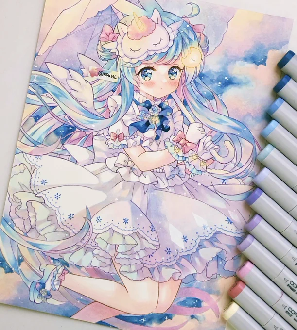 #あなたのみず色の作品を見せてくださいピンクばかり描いてますが水色も好きです(安定のサムネ顔切れ) 