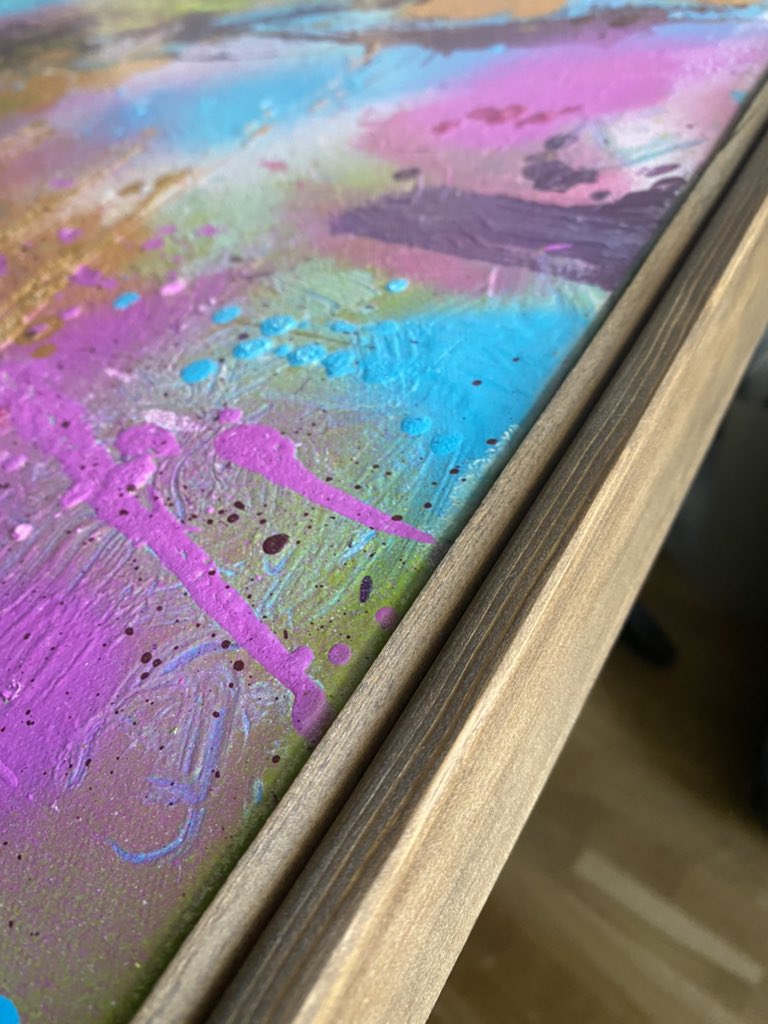 _vainivan's tweet photo. One of my old paintings had a bad canvas that was skewed. I had to make a frame for it. Coated it with walnut lacquer today.
It looks solid 🎩
And the picture itself has an unusual story of its creation, which I will tell later 😉😏
#abstractartist
#abstractart
#madebyman https://t.co/TuRCOspmqf
