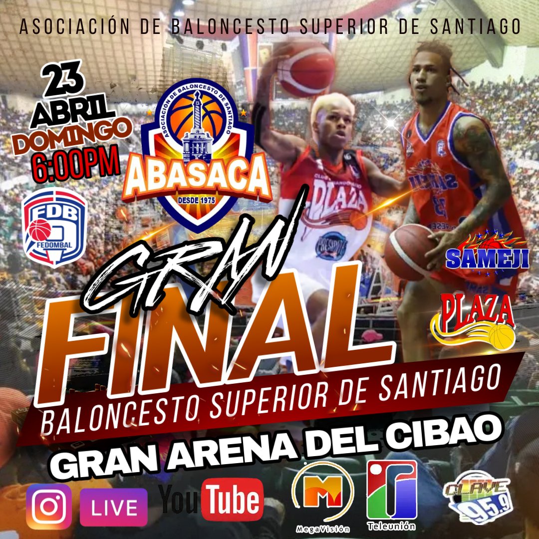 barberito15's tweet photo. Sigue la gran final del baloncesto superior de Santiago ahora la serie empatada a uno por bando este domingo desde la 6:00pm se revientan la gran arena del CIBAO plaza vs SAMEJI. https://t.co/dehhonHYQR