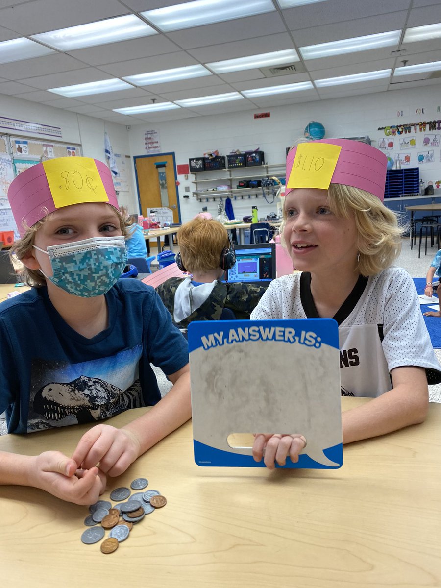 MeganTereshko's tweet photo. Second graders used headbands to turn up the fun while learning to count money amounts💰 @bozinale @mathRES_SES https://t.co/TYcrbtmYdx