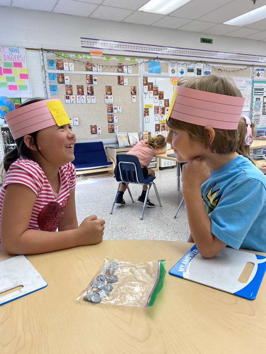 MeganTereshko's tweet photo. Second graders used headbands to turn up the fun while learning to count money amounts💰 @bozinale @mathRES_SES https://t.co/TYcrbtmYdx