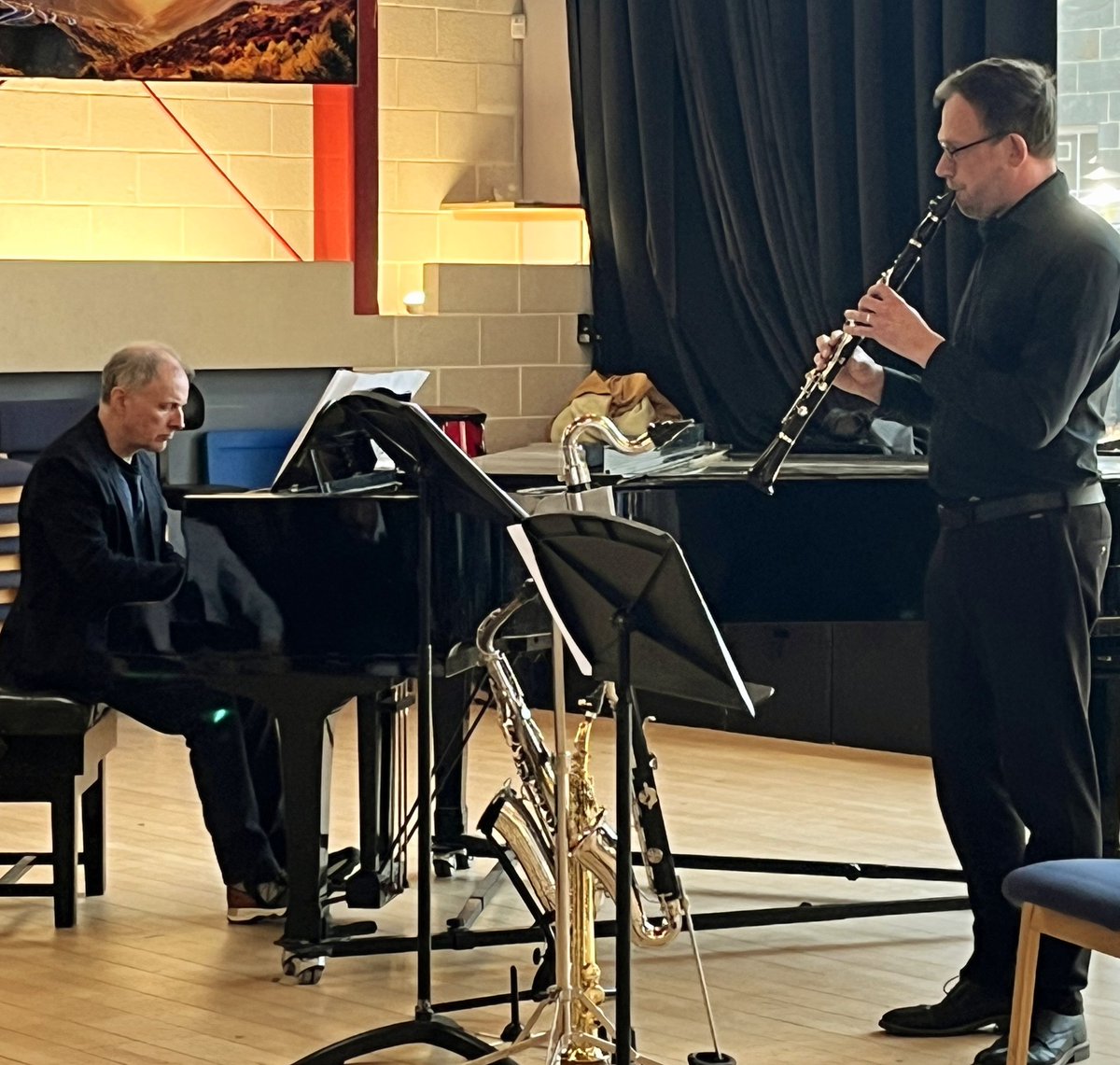 Lunchtime concert @dollaracademy for staff, pupils and parents with Chick Lyall yesterday, marking almost two decades of teaching #saxophone #clarinet #jazz at the school