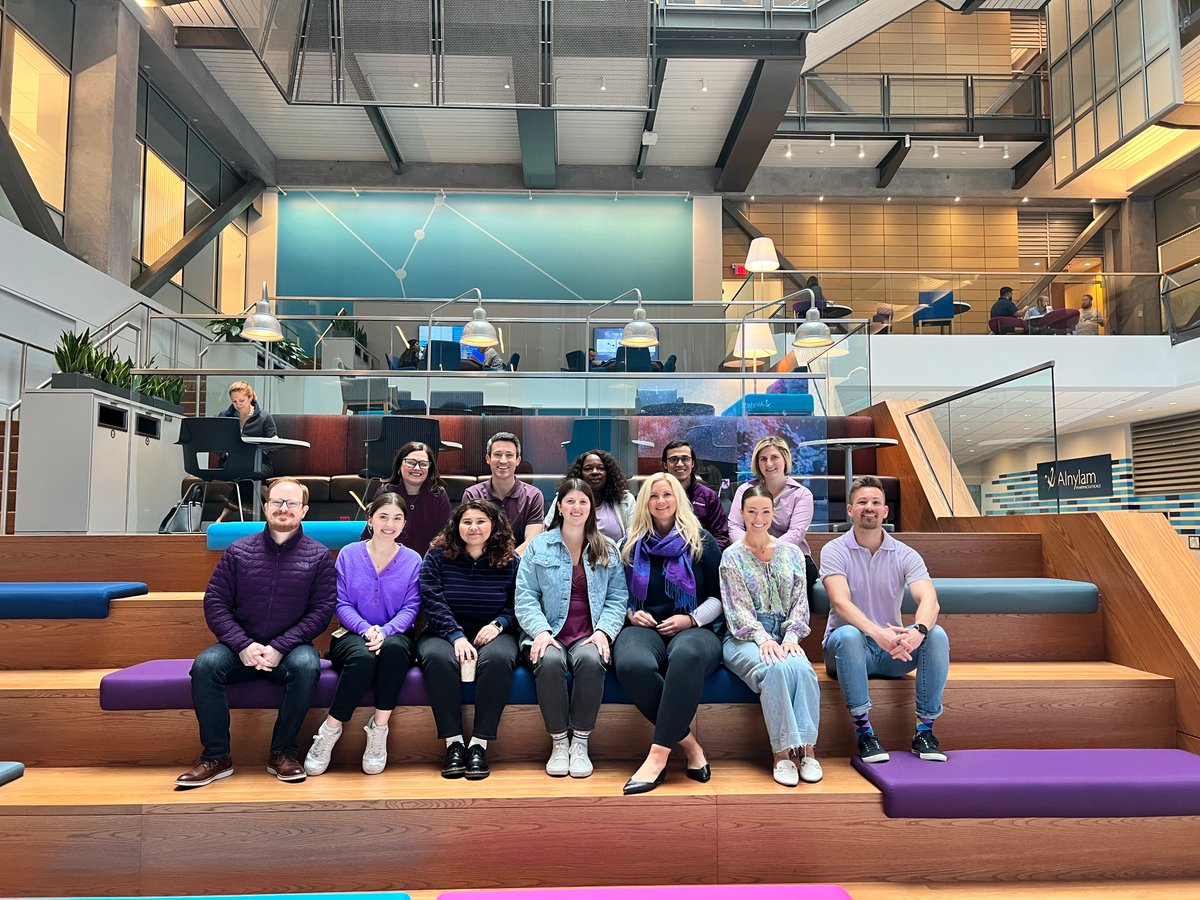 Alnylam's tweet photo. In support of Global Porphyria Day and #PorphyriaAwarenessWeek, our employees are wearing #PurpleForPorphyria. We’re #AlnylamProud to join @GlobalPorphyria and @Porphyria_Help in raising awareness of #porphyria and giving a voice to this global community. https://t.co/A1SoeQoRPM