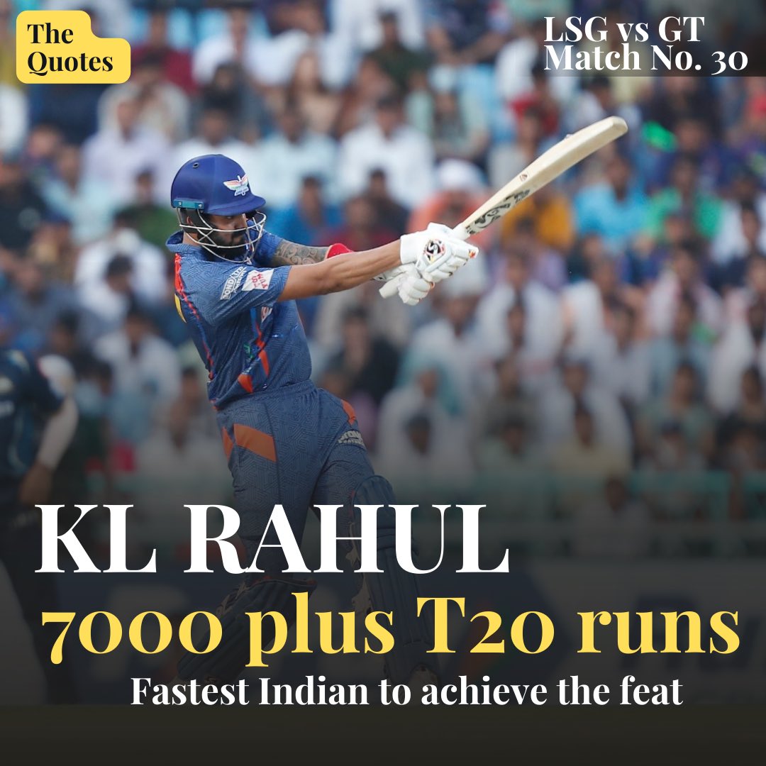 TheQuotesLive's tweet photo. Lucknow Super Giants skipper KL Rahul becomes fastest Indian batter to complete 7000 runs in T20 format. 

📸: LSG/ IPL

#KLRahul𓃵 #LucknowSuperGiants #LSGvsGT #IPL2023 #IPL #crickettwitter https://t.co/THhFar8oFv